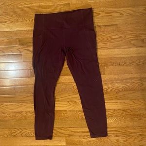 Athlete Salutation Pocket Stash Burgundy Leggings Size XL